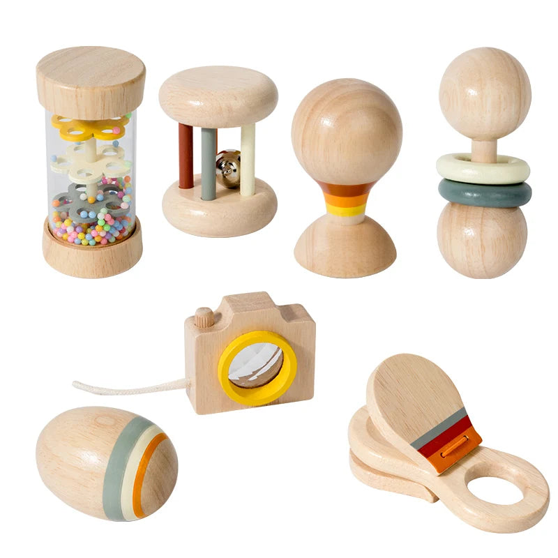 Montessori Wooden Rattle Set (7-Piece)