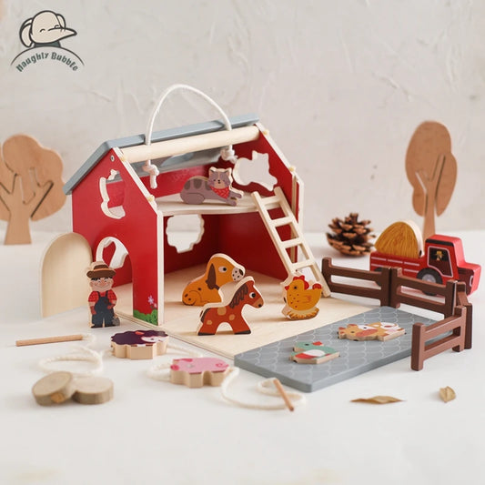 Wooden Farm Scene Threading Set