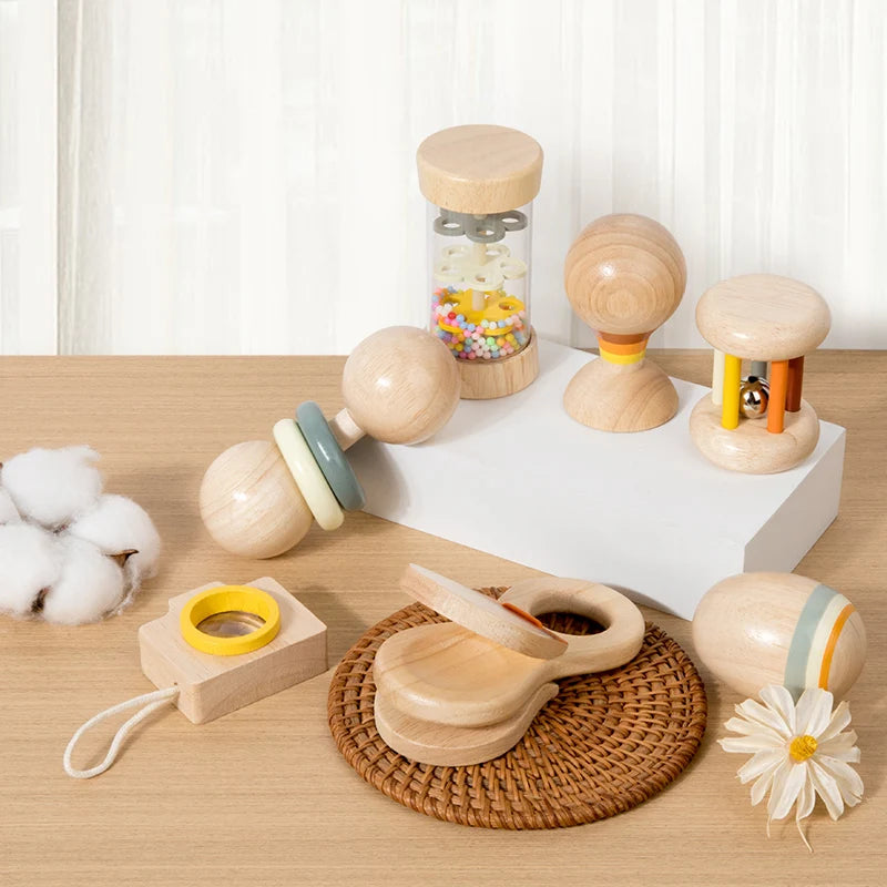 Montessori Wooden Rattle Set (7-Piece)